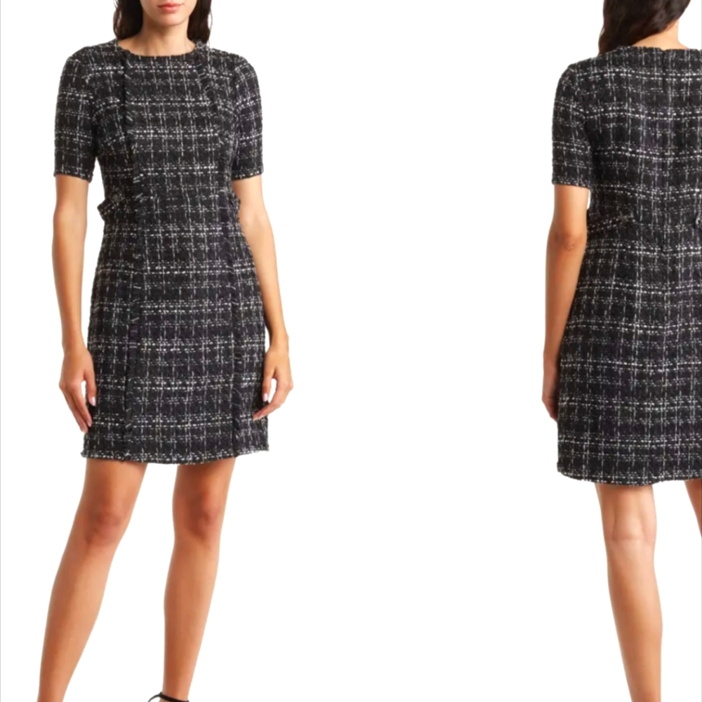 Nanette Lepore Tweed Dress Boucle Frayed Hem New Dark Academia Fall Retro